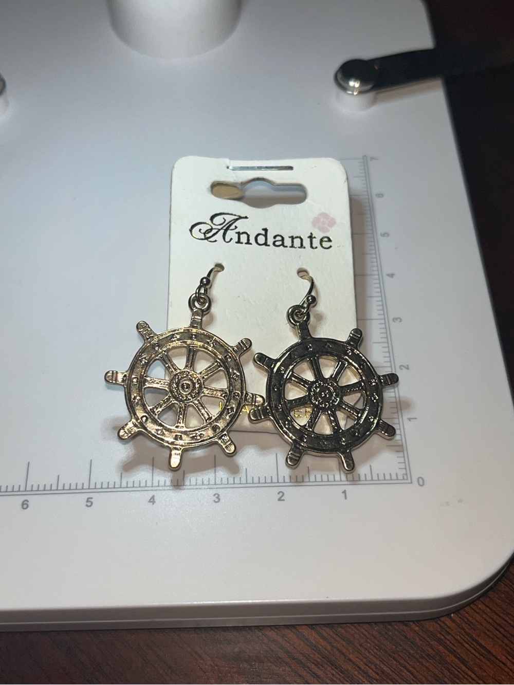 Andante Ship Wheel Dangle Earrings - Two-Tone Metal